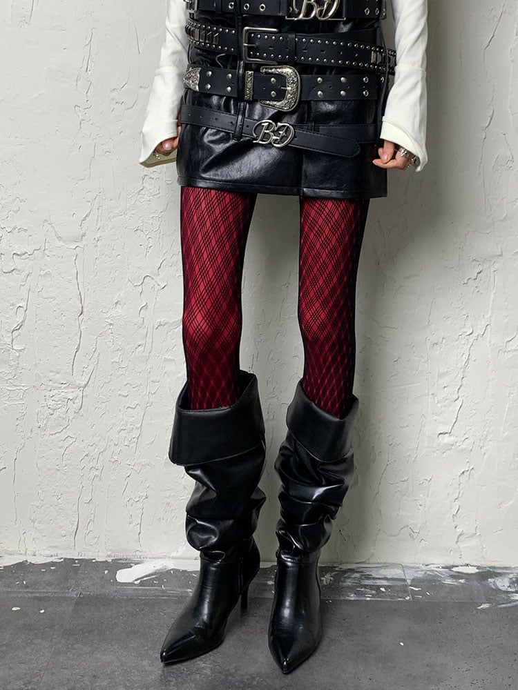 Gothic Wine Red Y2K Tights