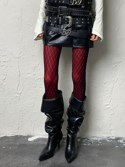 Gothic Schwarze Y2K Diamond Fishnet Hollow-Out Strumpfhose