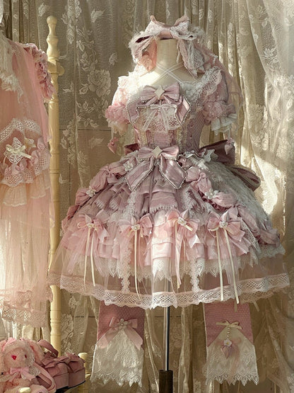 Bead Strawberry Theme Dress Lolita Style Accents Sweet Bow Hanayome Lace and with Pink