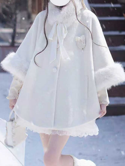 Collar Wool with Jirai Coat Fur Polished Detachable White Kei Cape Pure