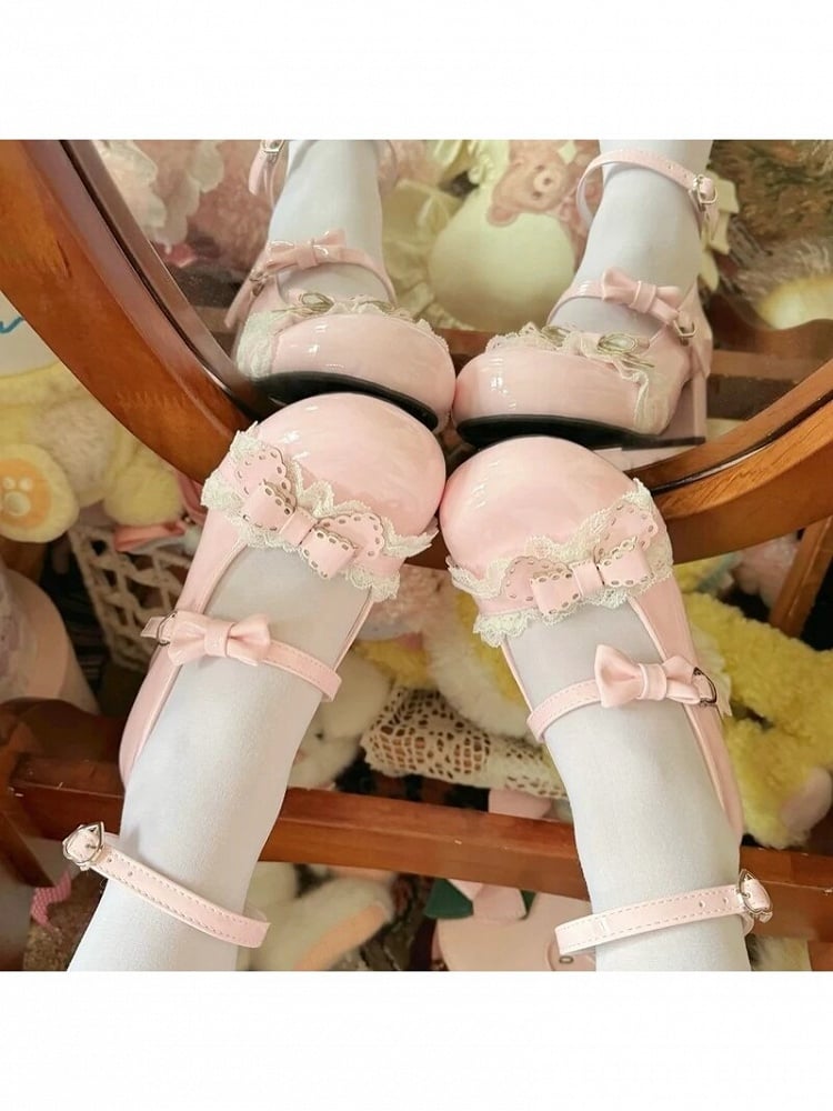 Sweet Pink Round Toe Mary Jane Bowknot Ankle Strap - MUMA Lolita