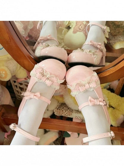 Sweet Pink Round Toe Mary Jane Bowknot Ankle Strap - MUMA Lolita