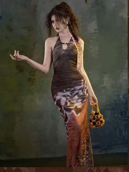 Versatile Long Mermaid Silhouette Halter Dress with Slim Fit - sijinstudio