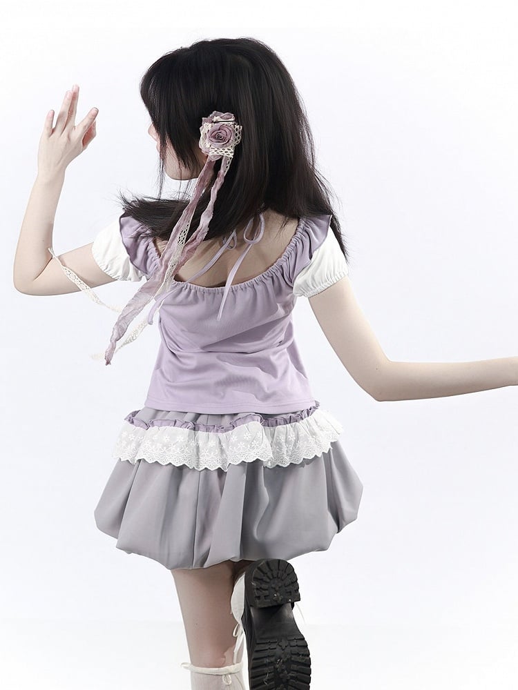 Dusty Purple Halter Ruffle Bow Top - PINK SAVIOR