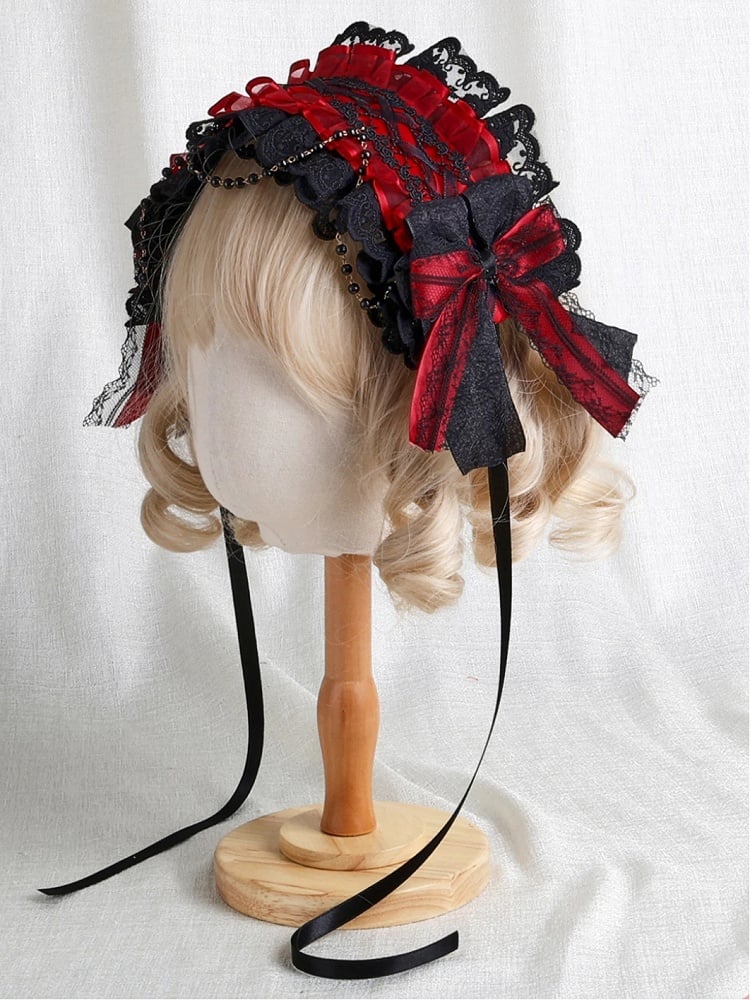 Red Lace Ruffled Black Hairband
