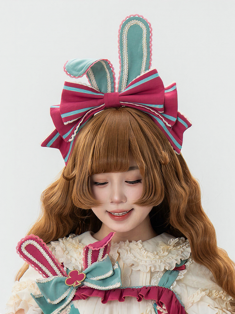 Pink & Green Bunny Ear Sweet Lolita Bow KC - Mewroco