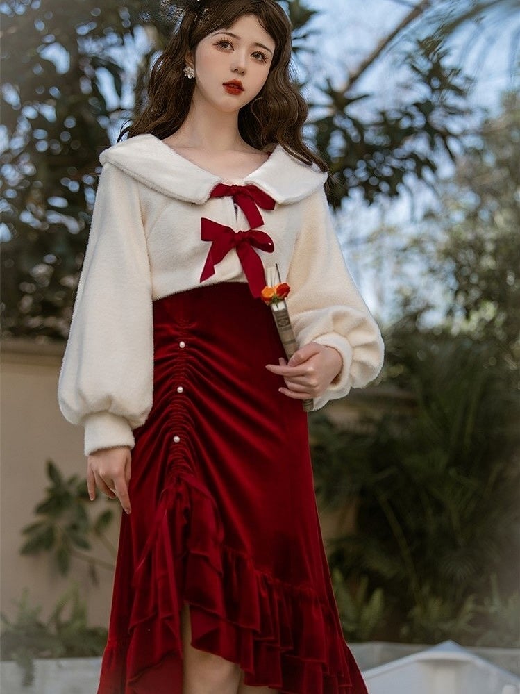 Elegant Red Mermaid Dress Coat Classic Lolita Set +