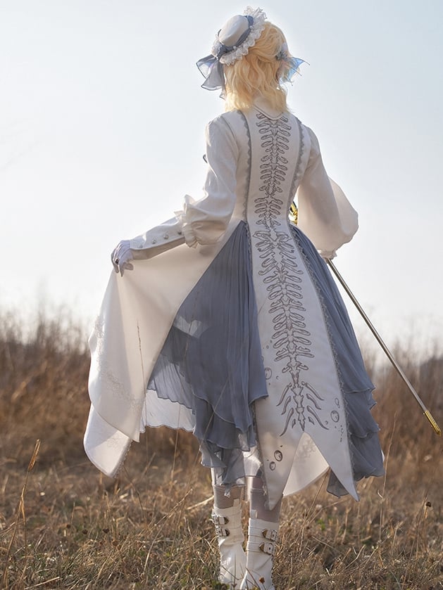 Waistcoat Prince Ouji Tie Tailcoat Siren Jabot Vest Embroidery Dark with Long Lolita White Ribs