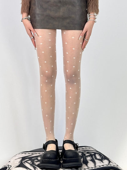 Polka-dot Pattern Tights Black/White