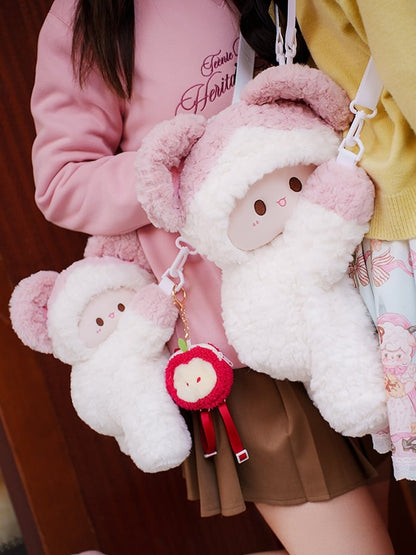 Taschengröße WeißRosa Klein/Mittel Maus Rucksack/Crossbody Süßer Plüsch