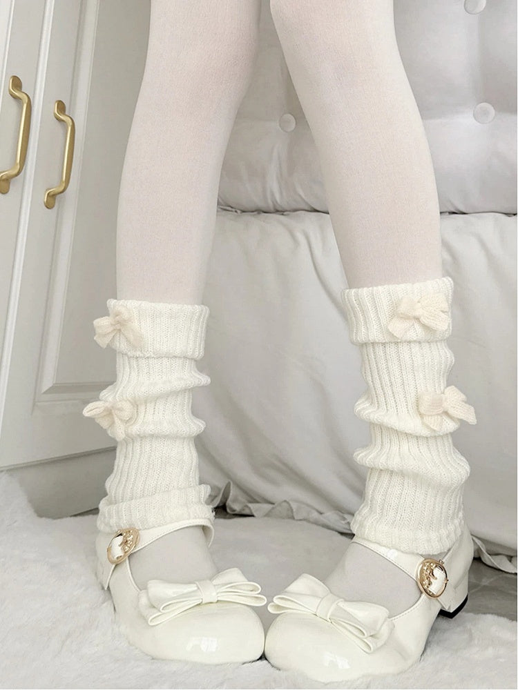Knit Bow with White Accents (Sweet Leg Style) Ribbed Warmers Cozy
