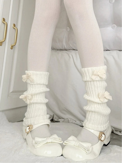 Knit Bow with White Accents (Sweet Leg Style) Ribbed Warmers Cozy