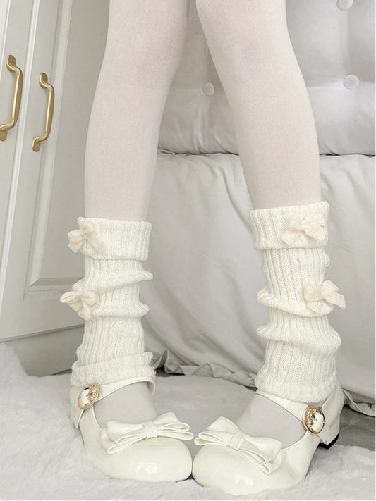 Knit Bow with White Accents (Sweet Leg Style) Ribbed Warmers Cozy