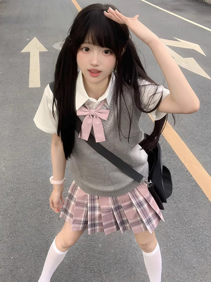 Muster Uniform JK Rock 42CM Plaid Plissee Rosa