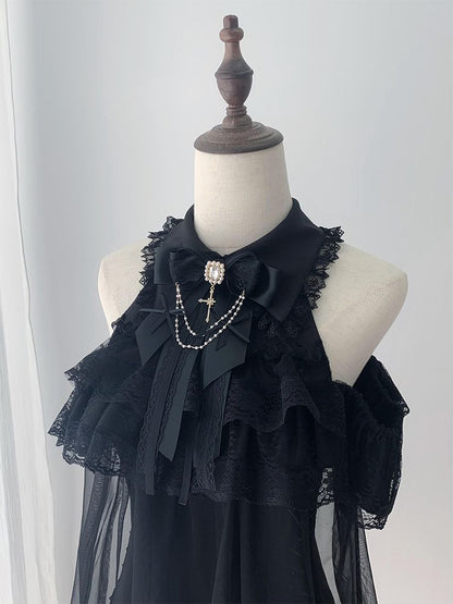 Japanese Elegant Off-Shoulder Dress – Summer Lady Black Lolita Gown
