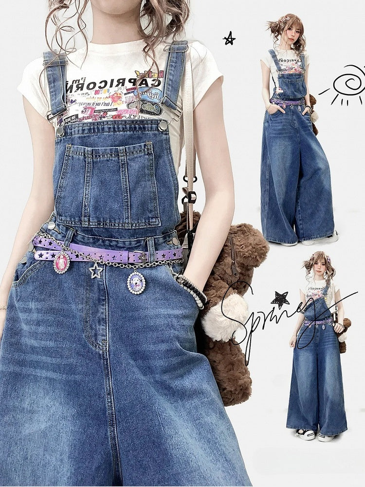 Jeans Schnitt Blau Y2K Weites Bein Bittersweet Overall