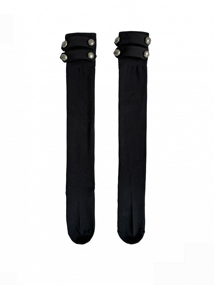 Over-the-Knee Stockings with Black Metal Button Accents - Damn Girl