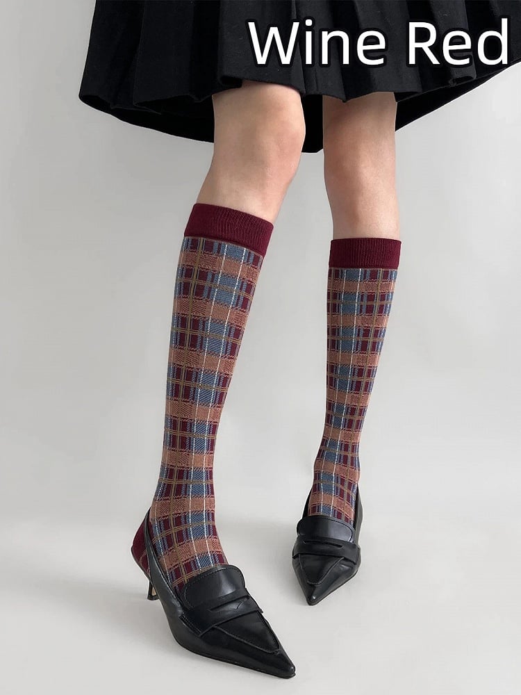 Retro Calf (5 Colors) Plaid Socks British