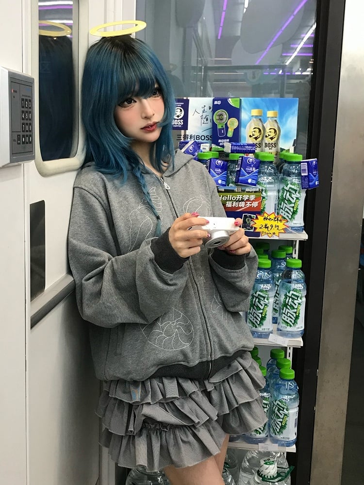 Lining Shell Regular/Fleece Gray Kawaii - Daily Version Hooded Jacket