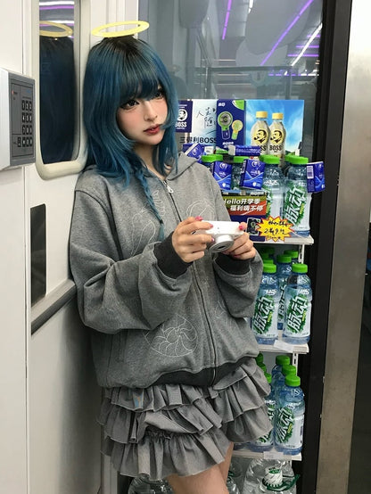 Lining Shell Regular/Fleece Gray Kawaii - Daily Version Hooded Jacket