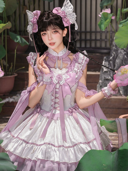 Butterfly Lolita Dress Set with Headpiece and Wrist Cuffs - KIYANA