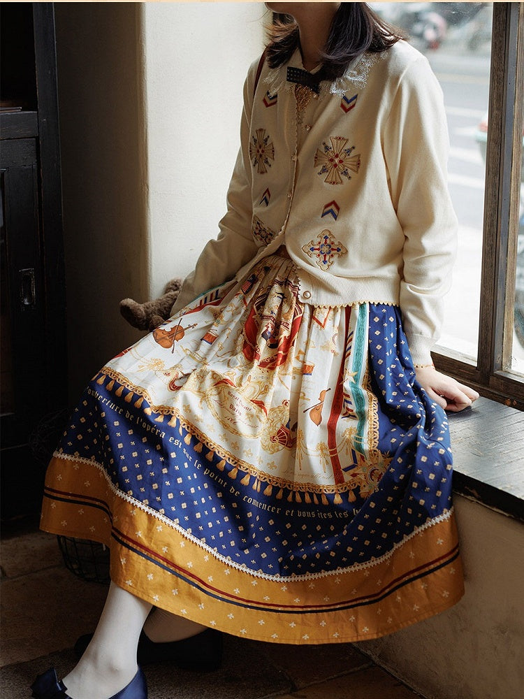 White Embroidered Pattern Elegant Lolita Knit Cardigan - Crucis Universal Tailor Company