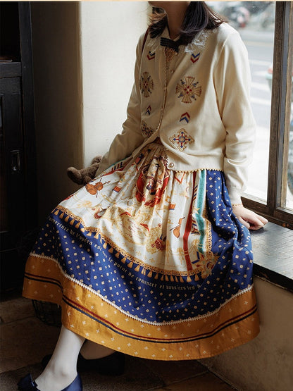White Embroidered Pattern Elegant Lolita Knit Cardigan - Crucis Universal Tailor Company