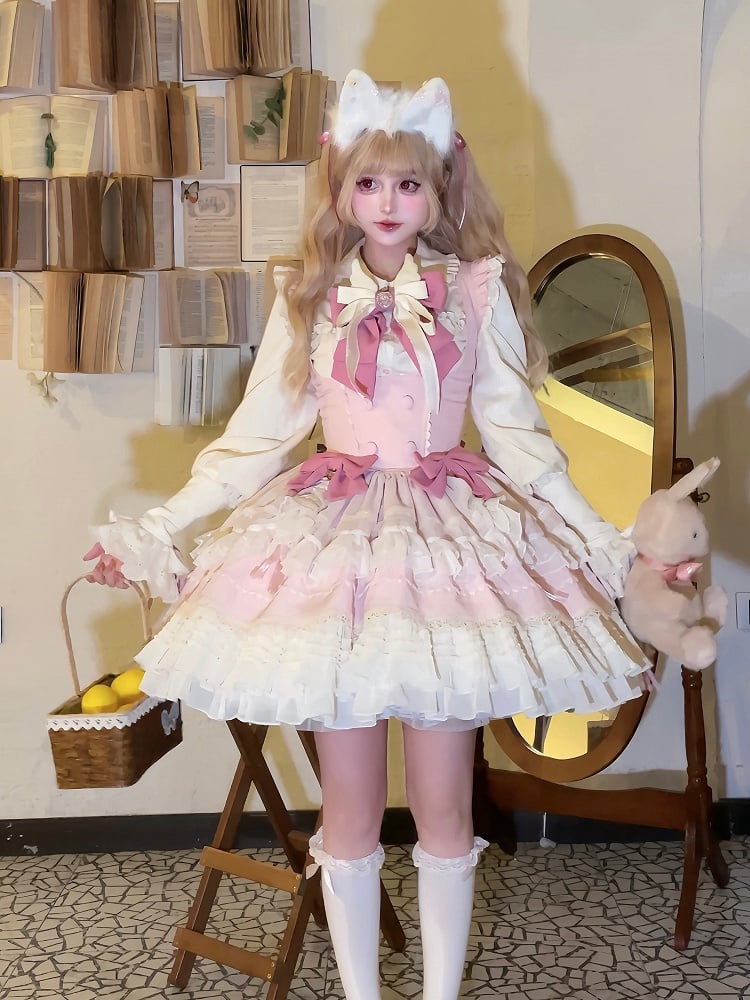 Pink Cardcaptor Sakura-Inspired Lolita Dress with Boned Underbust Waist