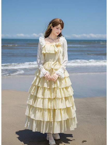 Yellow Lolita JSK with Ruffled Hem - With PUJI