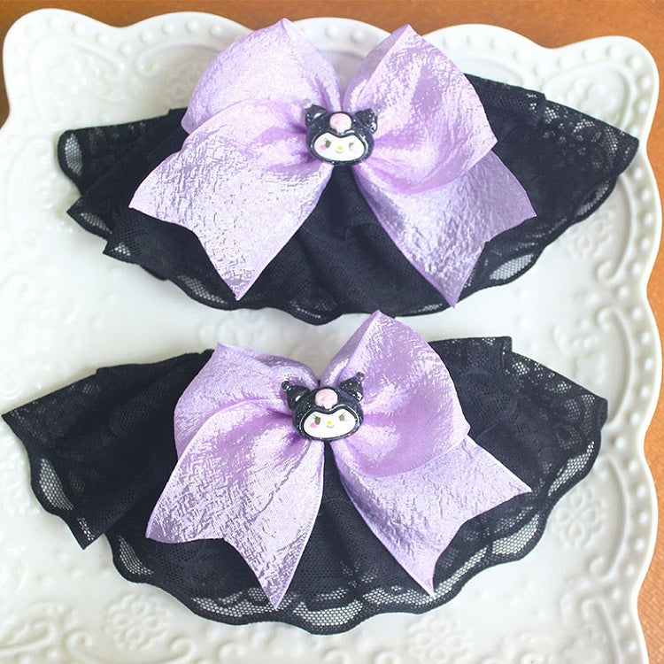 Black And Purple Kuro Vibes Bowknot Detail Lace Trim Wrist Cuffs