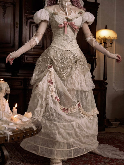 スカート ロング パッチ レース バッスル 多用途 ヴィンテージ