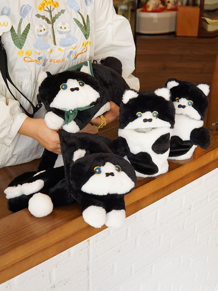 黒のかわいい猫型ぬいぐるみクロスボディバッグ