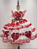 Dress Lolita Heart-shaped Layered Hanayome White and Princess Bows Skirt Jumper Red Decoration