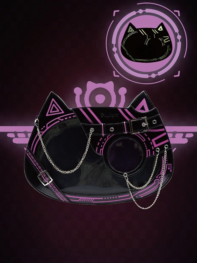 Glow-in-the-dark Cyberpunk Cat Ita Bag Black Pink - Daylight