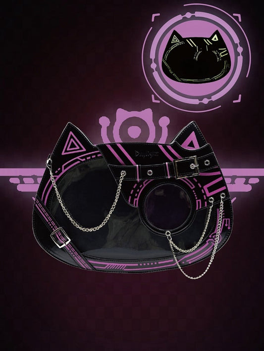 Sac Ita Chat Cyberpunk Noir et Rose Phosphorescent - Lumière du jour