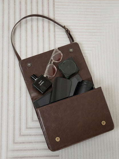 Brown Piano-Themed Crossbody  Backpack Briefcase With Embroidered Floral Accents Elegant Midium-Sized