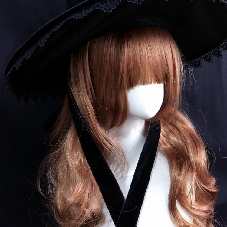 with Lace Trim Pointed Details Witch Brim Black Hat