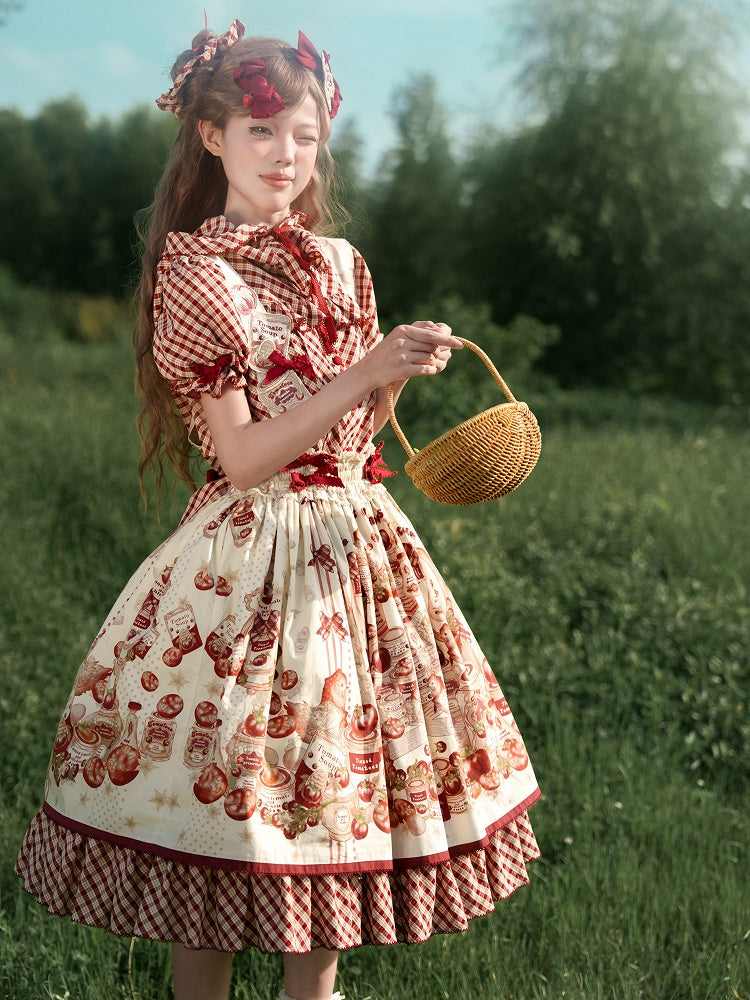 Detachable Skirt / Tomatoes Shoulder with Egg Chick Hen Lolita Straps Print and Country Fried