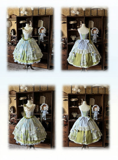 Art Print Skirt Classic Lolita Cowl Neck JSK Dress with Removable Overlay - Moonlight Dream