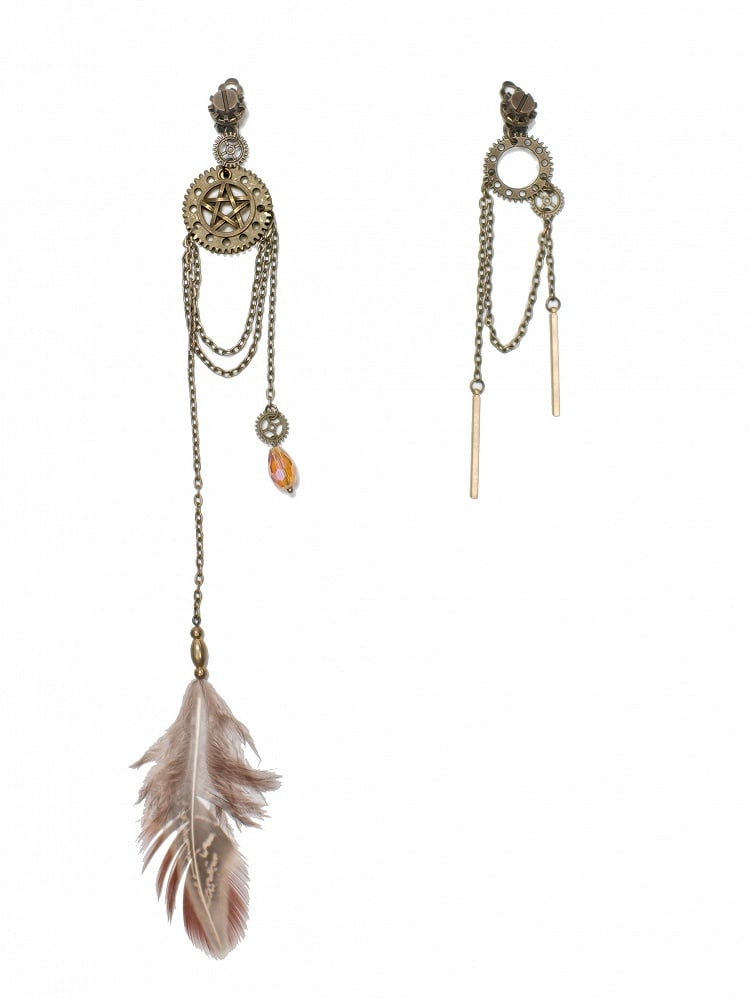 Feather Charms Ear Gear Design Steampunk Clips