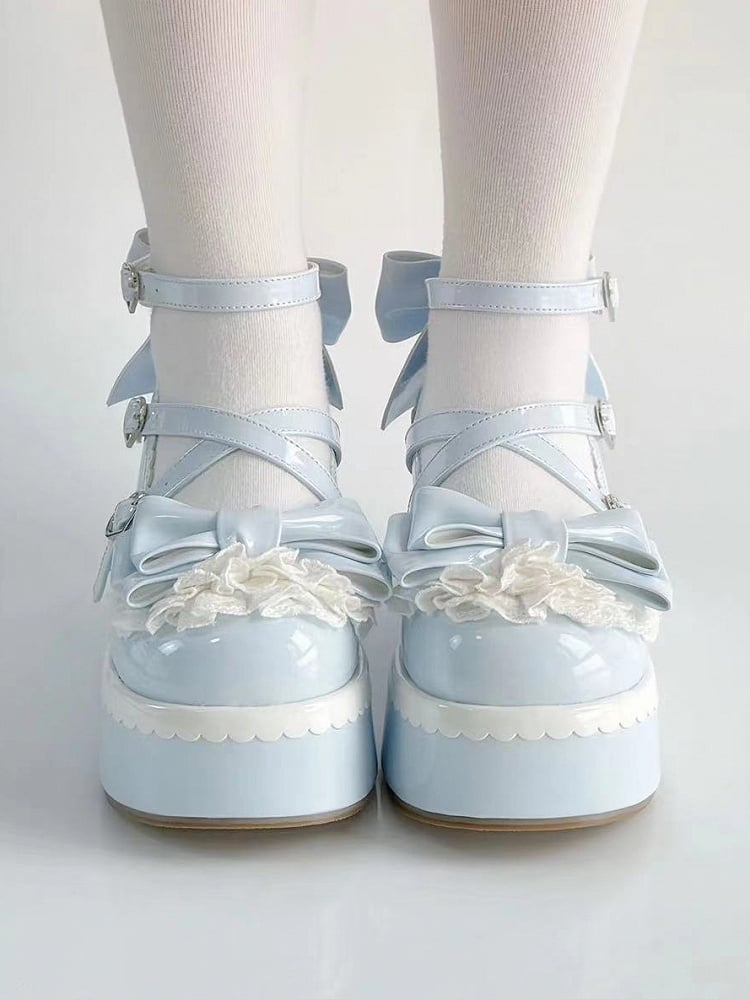 Blue Lolita Tiered Hemline - with Featuring Scalloped Shoes Lace