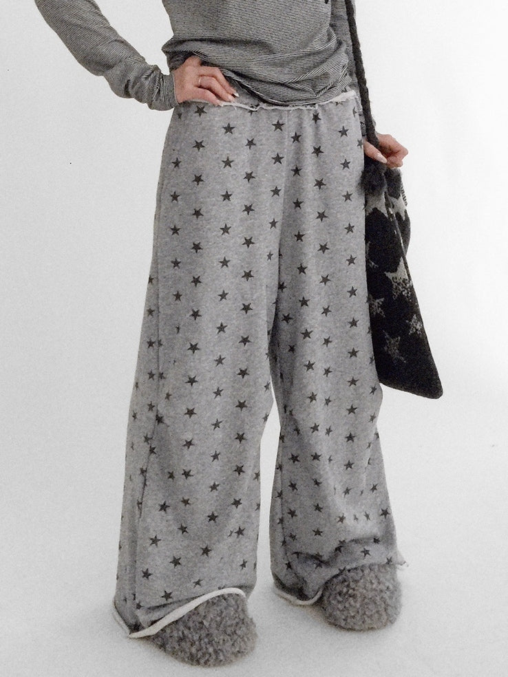 Pants Grey Floor-Length Print Star - Wide-leg