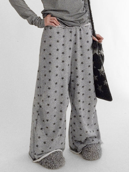 Pants Grey Floor-Length Print Star - Wide-leg