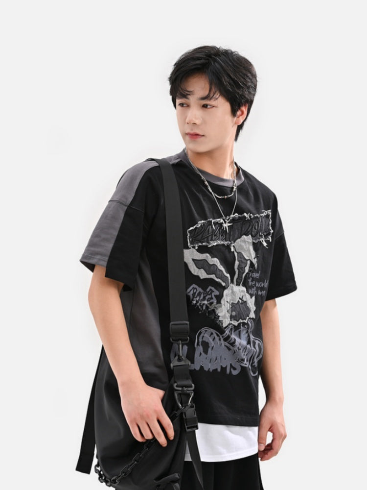 ビタースイートとTシャツのツーピース、フェイクブラックアップリケ、グレーのウサギ柄文字