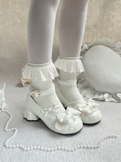 White Cherry Blossom Buckle Sweet Lolita Shoes with Bunny Ear Heel - Cherry Bunny