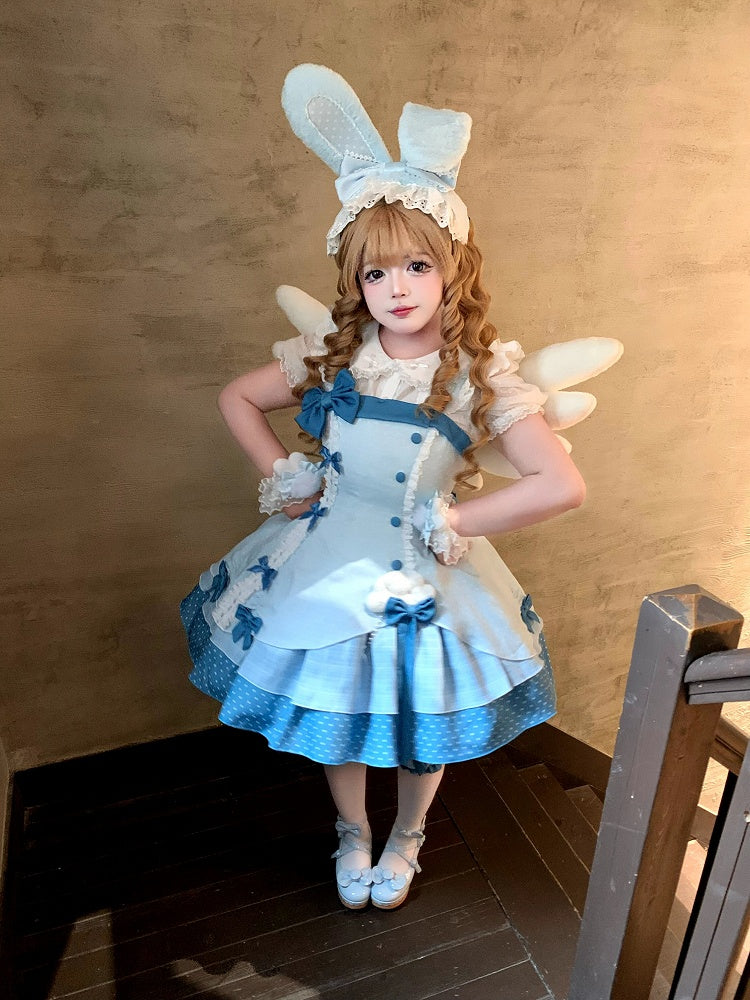 Blue Polka Dot Ruffled Sweet Lolita Jumper Skirt - Sweetheart Dream