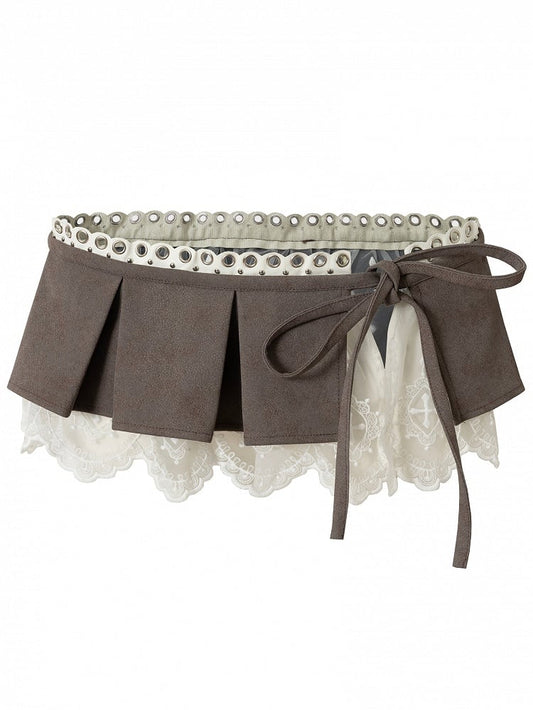 パンクスカート ミニ 蝶結び プリーツ 装飾 レーストリム ボックス ピンク/ブルー ウェイストランド