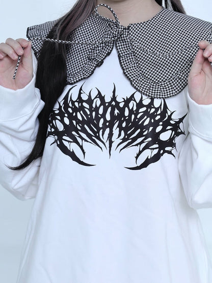 Selbstbinden Plaid Jirai Trim Rüschen Abnehmbare Schwarz-Weiß Kragen Strap Kei