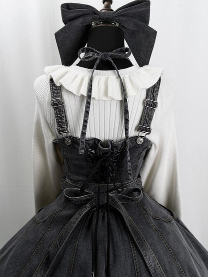 Top Bell Knit Beige and Lolita Ruffled Sleeve Collar Cuffs