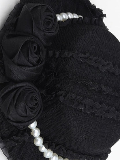 With Hat Mini Pearl Rose Lolita Black Clips